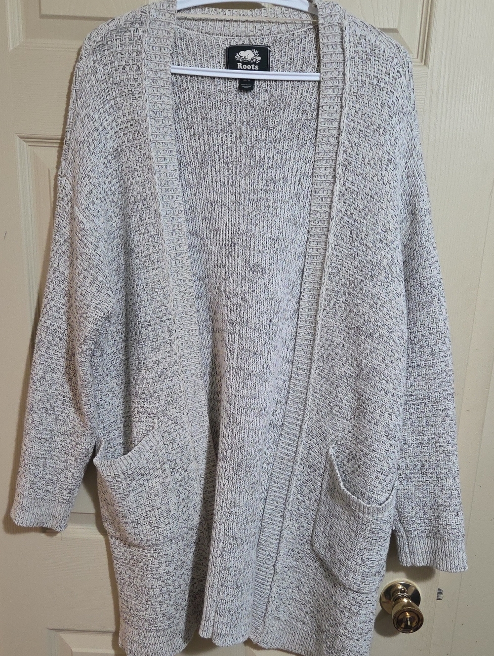Roots Beige-Cream Salt & Pepper Open Front Knit Cardigan